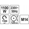 YT. Szlifierka kątowa 125mm/1100W 82100